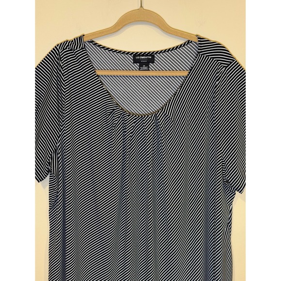 Liz Claiborne Womens Blouse Plus 3X Black White Stripe Knit Top Shirt Casual - Picture 3 of 5